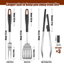 Outdoor BBQ stainless steel barbecue fork shovel clip three piece set with LED lights and detachable cleaning accessories BBQ tools