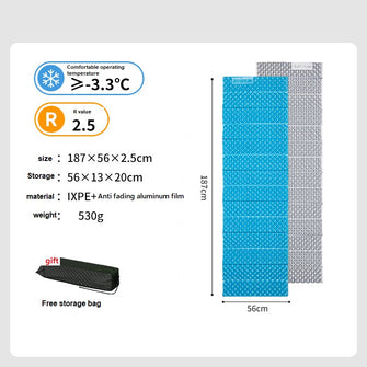 2.5cm thick NH thickened egg trough pad, egg nest pad, moisture-proof pad, seat cushion Name: Thick Folding Egg Nest Mat Material: IXPE+aluminum foil Folding: 56x13x20cm Weight: Approximately 530g (including straps) Expand: 187x56x2.5cm Color: Blue