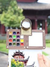 Mini portable watercolor paint set, portable for travel, sketching, painting, walnut paint box