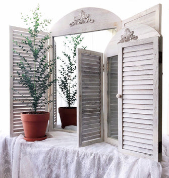 9C Vintage do old solid wood carved shutters false Windows Old Windows Bathroom bathroom mirror Florist photography path