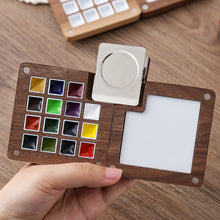 Mini portable watercolor paint set, portable for travel, sketching, painting, walnut paint box