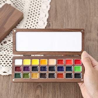 Walnut paint box, Siming Academy level 24 color solid watercolor packaging, nail art, portable watercolor