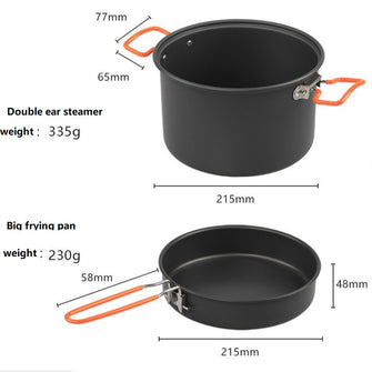 New 718 Outdoor Aluminum Alloy Camping Set Pot Double Ear Steamer Pot Portable Four Piece Split Outdoor Cooking Utensils