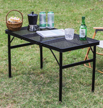 Outdoor camping folding table Portable iron mesh folding table can be lifted and adjusted multi-function moisture-proof barbecue mesh table