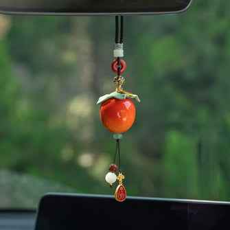 Ceramic Persimmon Ruyi creative car pendant exquisite interior accessories Safe rearview mirror pendant high-grade retro gift