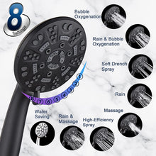 Luxury 8 Modes Handheld Shower Head Water Black Saving Shower Head Set with Shower Hose and Bracket