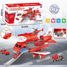 Kids freewheel educational plane storage fire truck car model toy with map