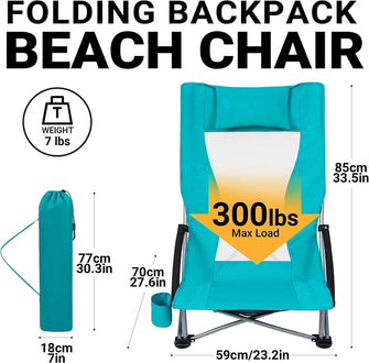 Beach Chair Lightweight Backpack Camp Mesh Back Sand Chairs High Back Low Seat Folding Metal Carton Customized Logo Modern 136kg