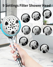 chrome plated Filter Shower Head 9 Function Water Saving Mineral Shower Head