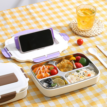 304 stainless steel square lunch box with cutlery, four-compartment lunch box, adult student lunch box